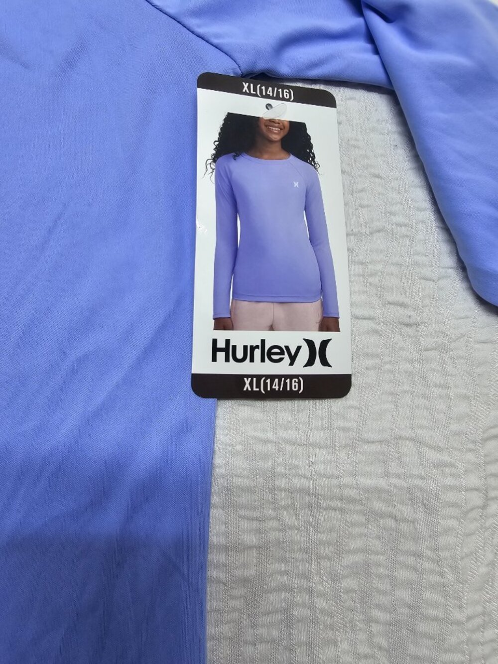 Hurley Girls Crewneck  Long Raglan Sleeve Moisture wicking UPF 50+ T-Shirt - Picture 4 of 7
